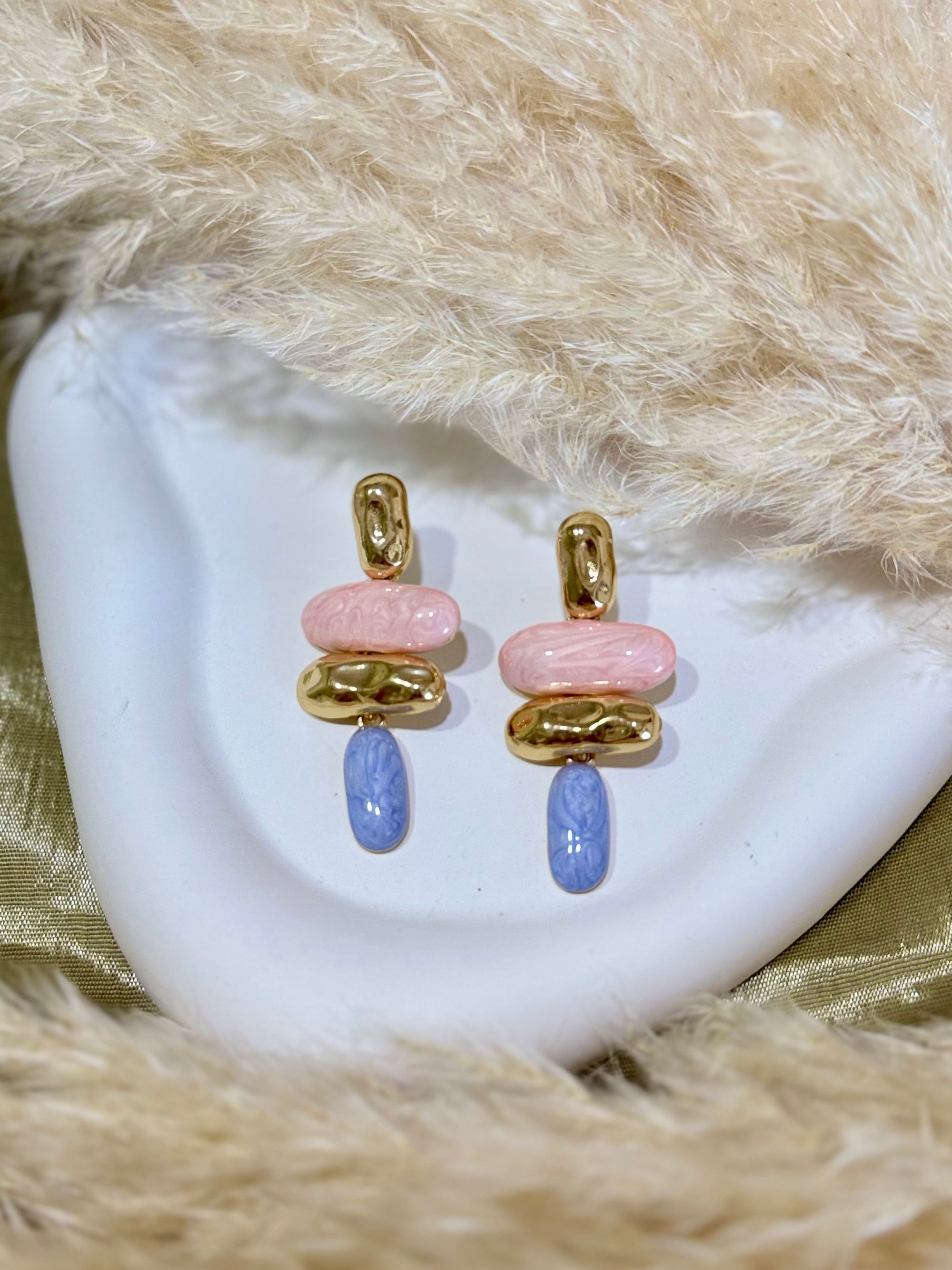 Aura Color Gold Detailed Turquoise Dangle  Earrings