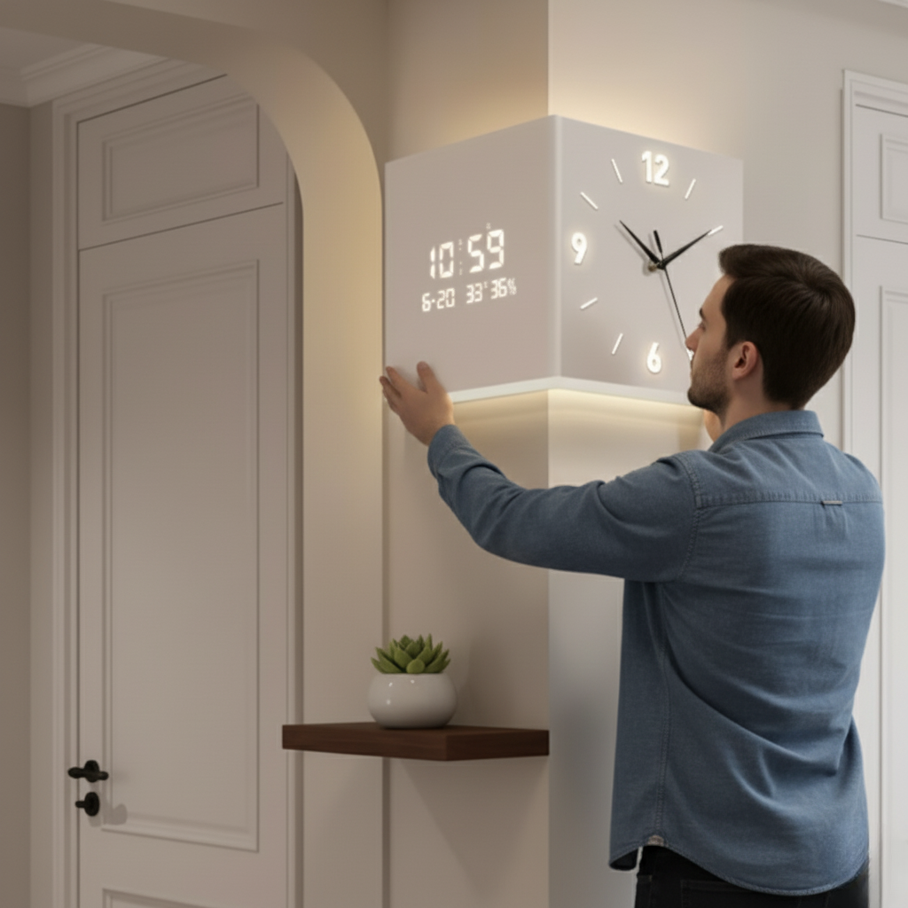 Modern Creative Sensor Luminous Corner Wall Lamp with Digital Timepiece &  Hallway Decorative