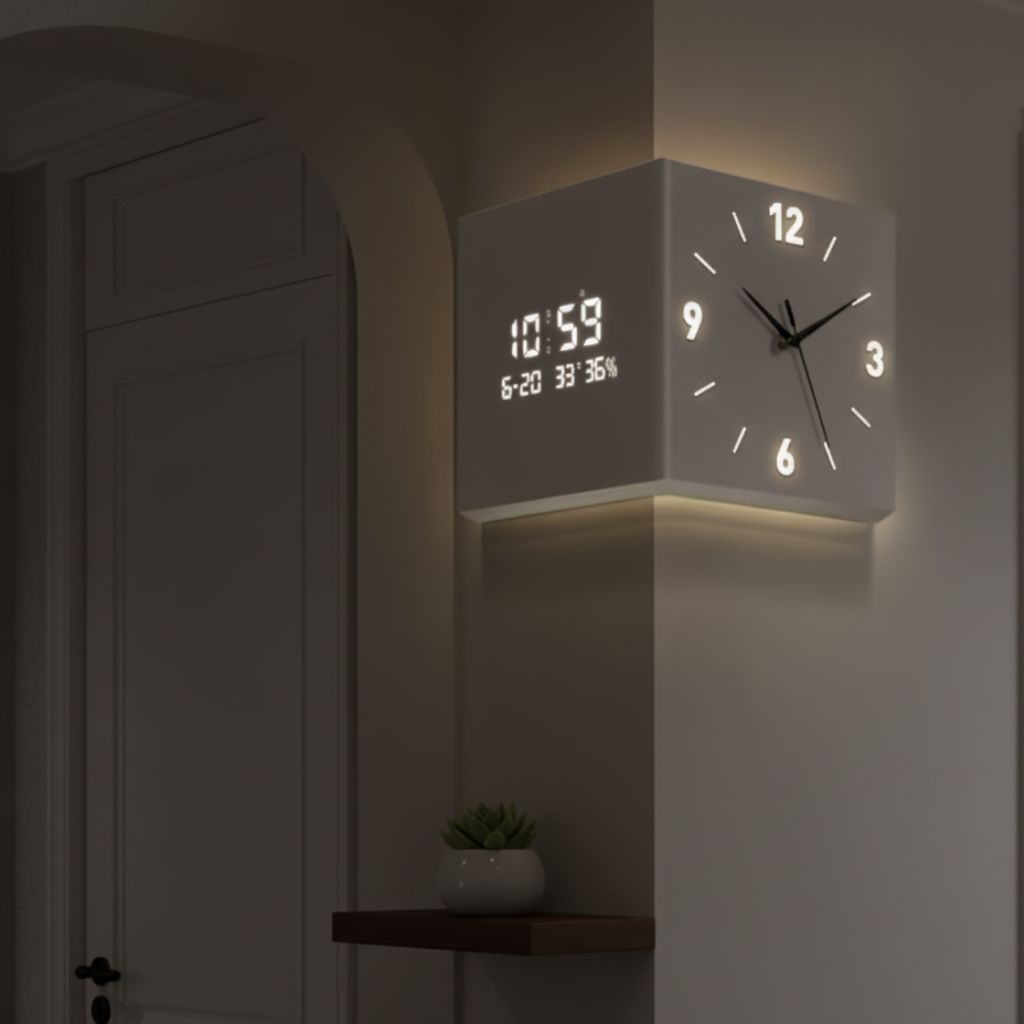 Modern Creative Sensor Luminous Corner Wall Lamp with Digital Timepiece &  Hallway Decorative