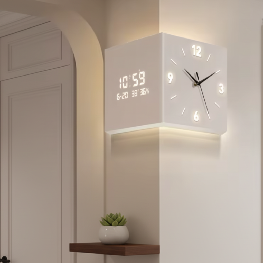 Modern Creative Sensor Luminous Corner Wall Lamp with Digital Timepiece &  Hallway Decorative