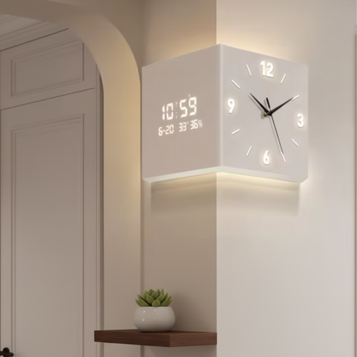 Modern Creative Sensor Luminous Corner Wall Lamp with Digital Timepiece &  Hallway Decorative